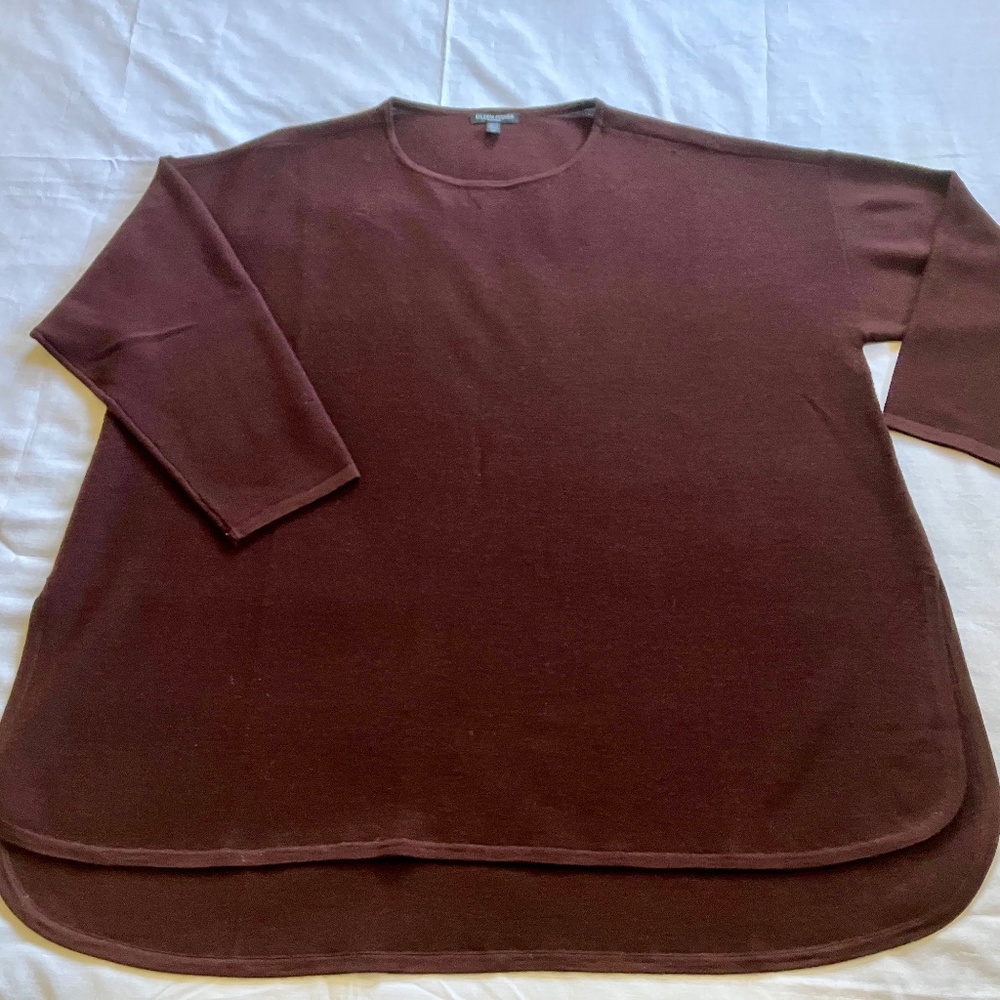 Eileen Fisher 3X Merino Wool Tunic Sweater in Rich Brown